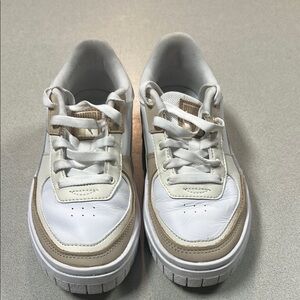 Puma White and Tan Casual Sneakers